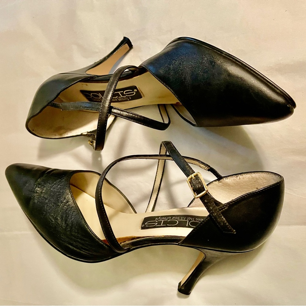 Elegant 4” Real Leather Black Women's Heels Straps
